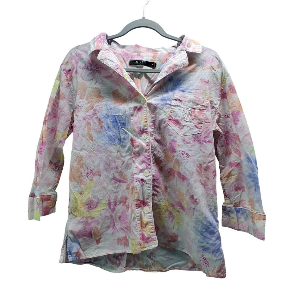 Lauren Ralph Lauren Button Down M Multicolor Floral Cottagecore Pastel Top